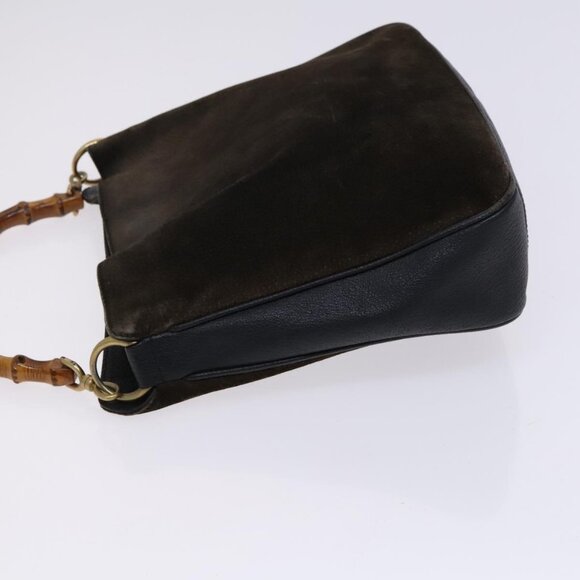 GUCCI Bamboo Hand Bag Suede Leather 2way Brown gold 001 1705 1638 Auth nb444 - Picture 4 of 16